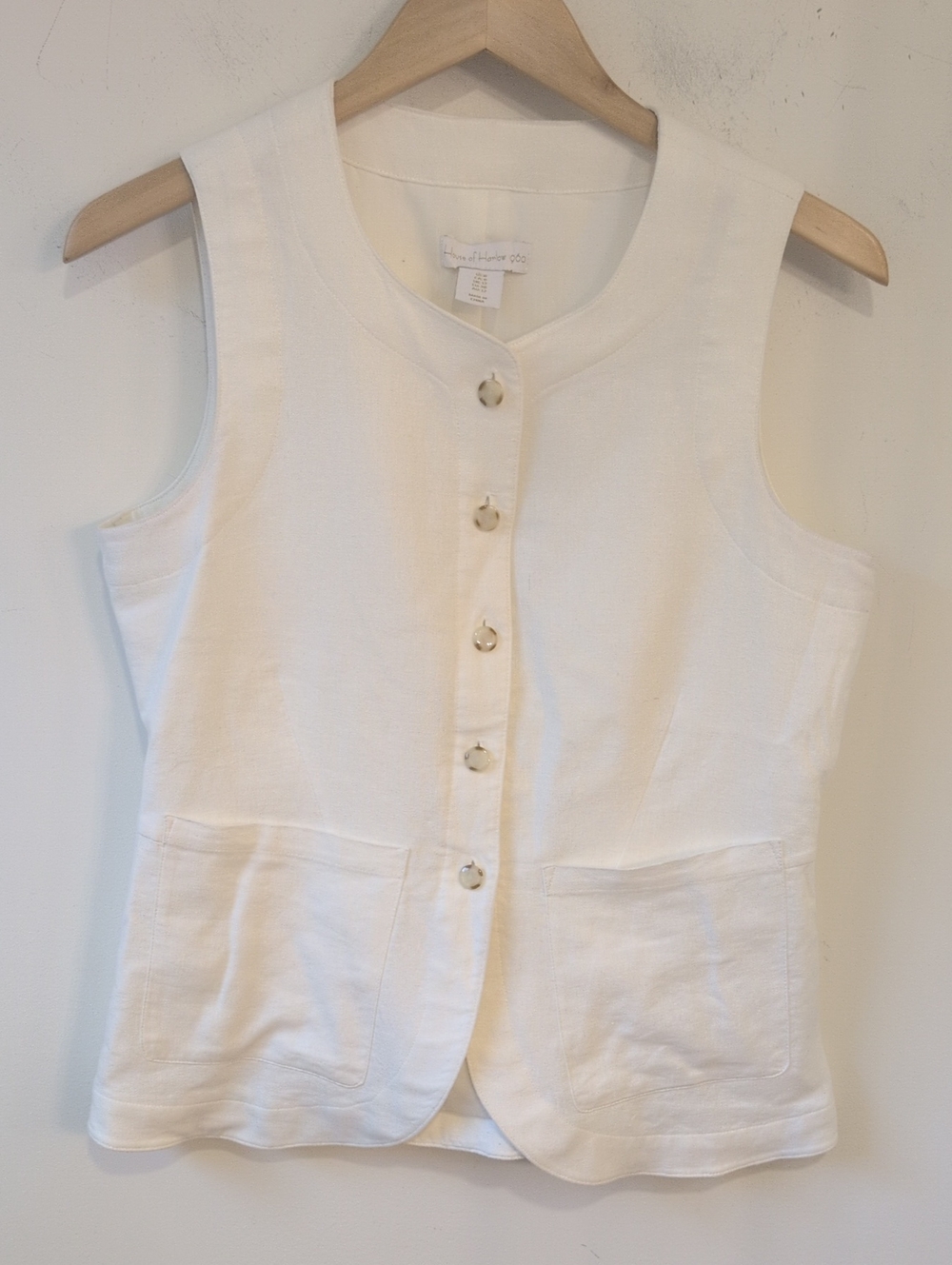 House of Harlow White Linen Blend Button Up Vest Luxury Coastal Beach 8